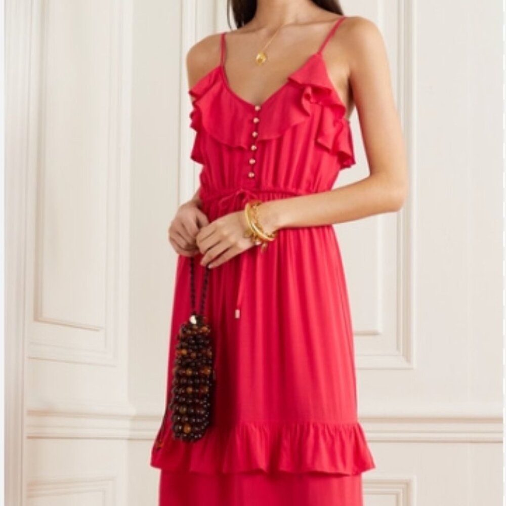 Melissa Odabash Red Ruffle Midi Dress
